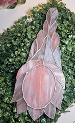 VTG Handmade Stained Glass mirror with a floral design. Pink