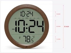 Digital Wall Clock Battery-Operated, 8 Inch Small Decorative Modern Wall Wood