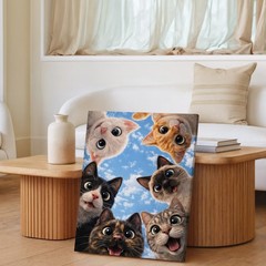 Cute Cats Canvas Wall Art Blue Sky Kitty Faces Whimsical Animal Decor Print
