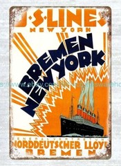 plaques pub 1914 U.S. Lines, Bremen New York travel metal tin sign