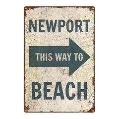 Metal Newport Beach Sign Retro Distressed 8X12 Inches
