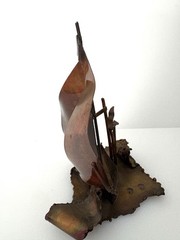 Signed W.Watts (?) 1981 Copper Sailboat Sculpture Brutalist Nautical Art
