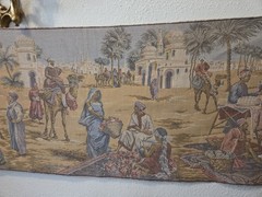 Woven Belgian Wall Tapestry Arabian Market Street Scene 57″x20″ Vintage