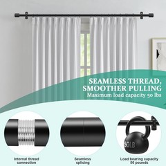 Curtain Rods for Windows 120 to 170 Inches Long, Adjustable 1 Inch Black Curt…