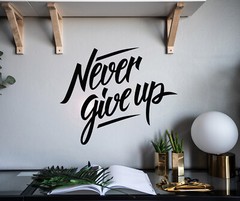 Vinyl Wall Decal Motivation Quote Never Give Up Stickers 22.5 in x 18 in gz097