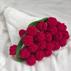 Crochet Flower Bouquet Throw Blanket, Handmade Knitted Blanket with Rose Flow…
