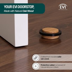 Oak Wood Door Stop Black Rubber 1.85×0.87 Inch Adhesive Smooth Floor 30245X19