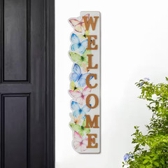 42 In. H Solid Wood WELCOME Porch Sign with Butterfly