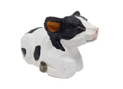 Cow Wood Handmade Figurine Statue Small Art Sculpture Decor Mini Farm Country