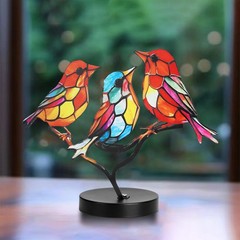 Stained Metal Bird-On-Branch Sculpture Metal Table Decor Home Ornaments Gift US