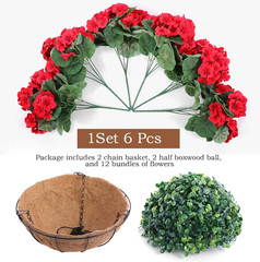 2 Set Artificial Red Geraniums Flowers for Outdoors with Hanging Baskets, 2 Hang