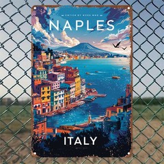 Vintage Naples Italy Metal Sign Retro Travel Italian Coastal Home Decoration