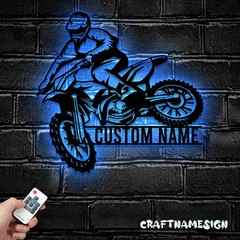 Personalized Motocross LED Metal Sign Custom Dirt Bike Wall Decor