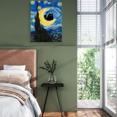 Vincent Van Gogh Canvas Wall Art Starry Night Cat Art Print Oil Paintings Decor