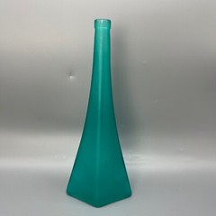 Vintage Asymmetrical Tall Bottle Pressed Glass Frosted Teal Numbered Stamped