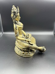 Antique Early-Mid 20th C. Hand-Cast Bronze Deity Statue – Seated Goddess