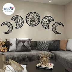 5 Pieces Moon Decoration Wall Decoration Wooden Moon Phase Wall Hanging Bohemian