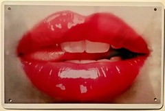 TIN SIGN 8×12 Sexy girls face lips tongue red lipstick lip gloss kiss kissing