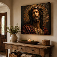 Jesus Crown of Thorns Canvas Wall Art Christian Religious Portrait Faith Home
