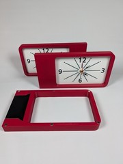 Dulton Double Faced Wall Clock Rectangular Mid-Century Modern Quartz Red