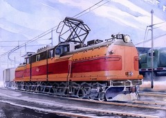 Milwaukee Road GE E-2 Electric Locomotive, St. Louis. Railroad Art Matted Prints
