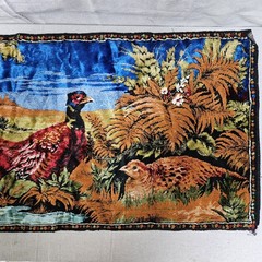 VTG Velvet Tapestry Rug Wall Hanging Pheasant Forest Cabin Hunting Lodge Lebanon