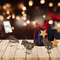 Set of 3 Rattan Bird Statues – Farmhouse Decor with Memo Clip, Multi-Pose Set