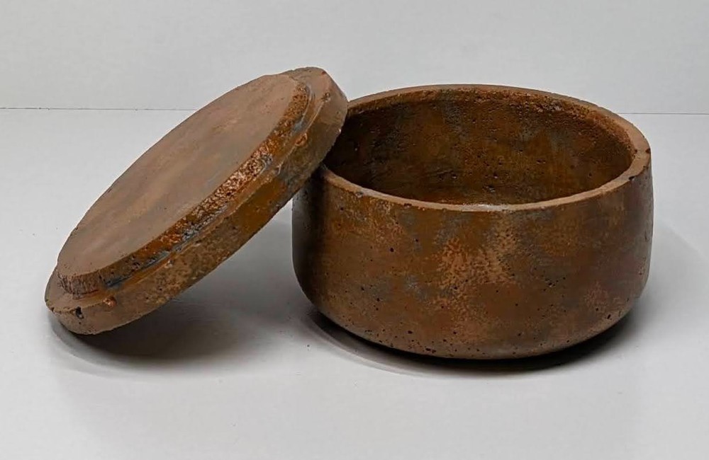 Handmade Concrete Lidded Jar Brown Rustic Minimalist Jewelry Box Decorative Pot