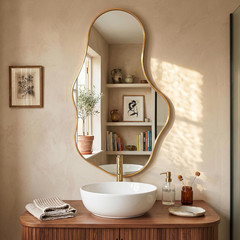 Irregular Wall Mirror, 22″x36″ Gold Abstract Asymmetrical Mirrors for Wall, Deco
