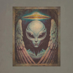 Vintage ALIEN ANGEL Disclosure Wall Art, Sci-fi Religious Decor, Cryptid Poster