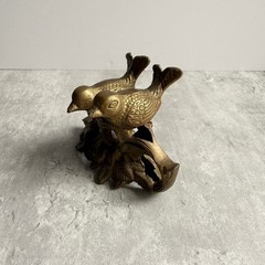 Vintage Brass Love Birds Sparrows On Branch Figurine Roses Woodland Whimsical