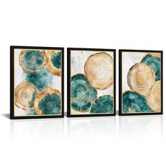 Tree Rings Canvas Wall Art Teal and Gold Nature Wood Stump Wall Decor Country…