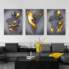 Bedroom Canvas Wall Art Decor,Black&Gold Romantic Kissing Embrace Couple Livi…