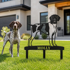 Personalized German Shorthaired Pointer Garden Name Metal Sign With Stakes