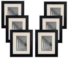Studio 500 6PC Set 4×6″ Tabletop/Wall Black Smooth Wooden Photo Frame w/Mat 2×3”