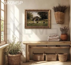 Vintage Gold Framed Farmhouse Chicken Wall Art Retro Country Farm Girl and Ch…