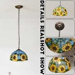 11.8 Inch Blue Sunflower Pattern Home Decoration Lamp, Tiffany Glass Pendant,New