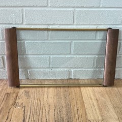 Vntg Mid Century Modern Teak & Glass Serving Tray Brass Fittings 19-1/2″ x 10″