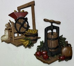 Vtg Two Homco USA 1978 cast metal 3D Country Kitchen Apple Press & Corn Machine