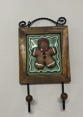 Gingerbread Cookie Decor Christmas Wall Hanging With Hooks 9 Inches Tall