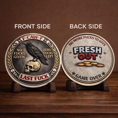 Raven Skull Challenge Coin, Dark Humor Sarcastic Novelty Desk Piece