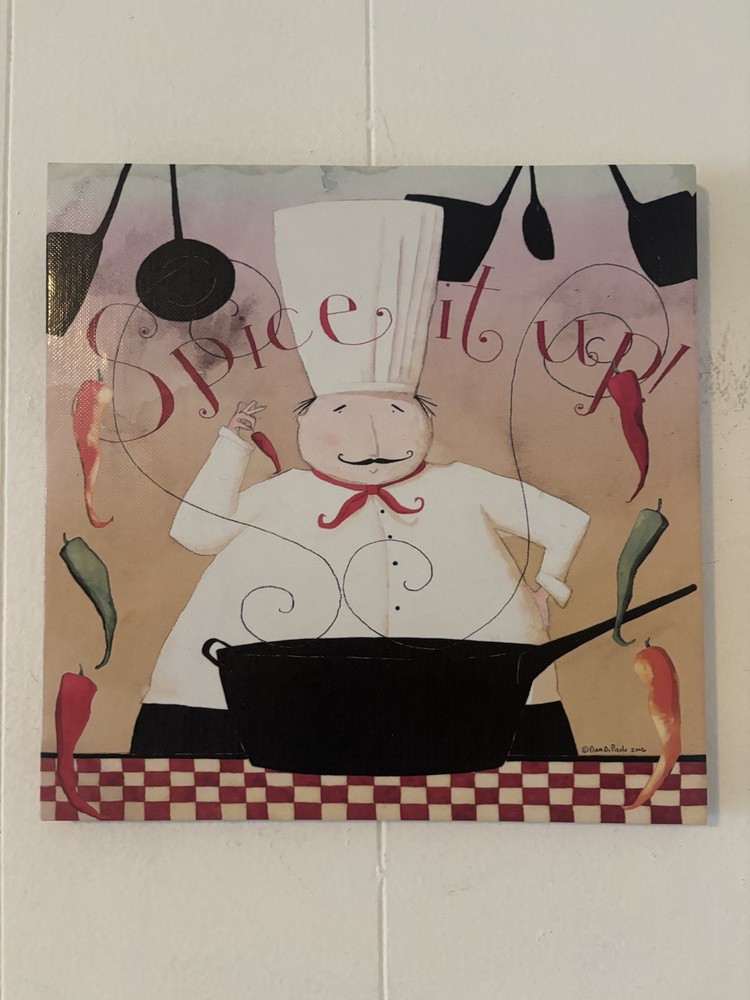 2000s Fat Chef Dan DiPaolo Italian Wall Print Canvas Art Decor Tuscan Bistro