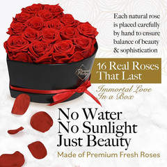 16 Flower Forever Heart Shape Box, Eternal Preserved Roses Gift for Her, Lasting