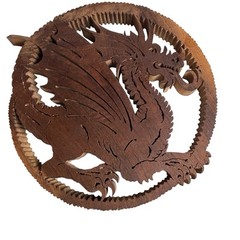Wood Laser Cut Round Dragon Wall Hanging Fantasy Hanger Trivet. READ