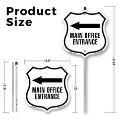 Main Office Entrance Left Shield Shaped Sign With Stake Made in the USA
