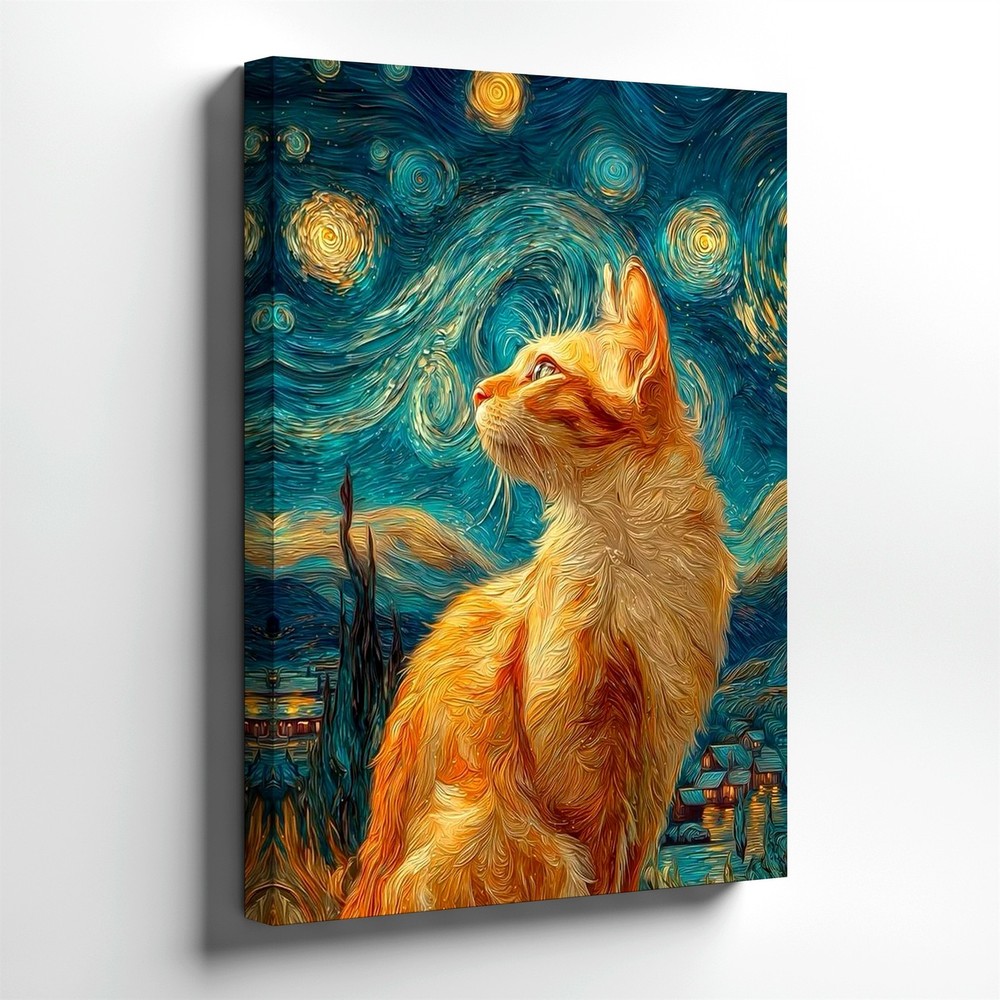 Wall Art Orange Cat Starry Night Style Canvas Print Poster Home Decor Home Decor
