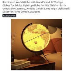 Illuminated World Globe with Wood Stand, 8» Vintage Globes for Adults, Light…