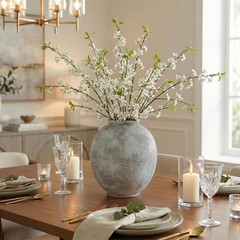 Large Ceramic Vase, 9.8 Inch Rustic Farmhouse Flowers Vase for Home Decor, Sands