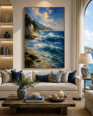 Ocean Waves Coastal Canvas Wall Art Beach Seascape Painting