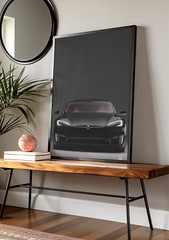 Black Tesla Model S Poster, Sleek Sports Car Wall Art for Garage or Home, Perfec